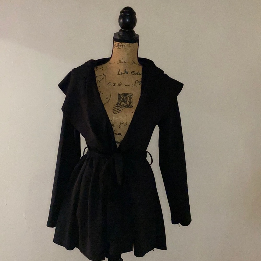 Black cape jacket with hoodie